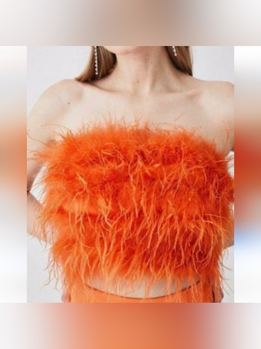 Karen Millen Orange Feather Bandeau Strapless Sleeveless Tube Top Size 8